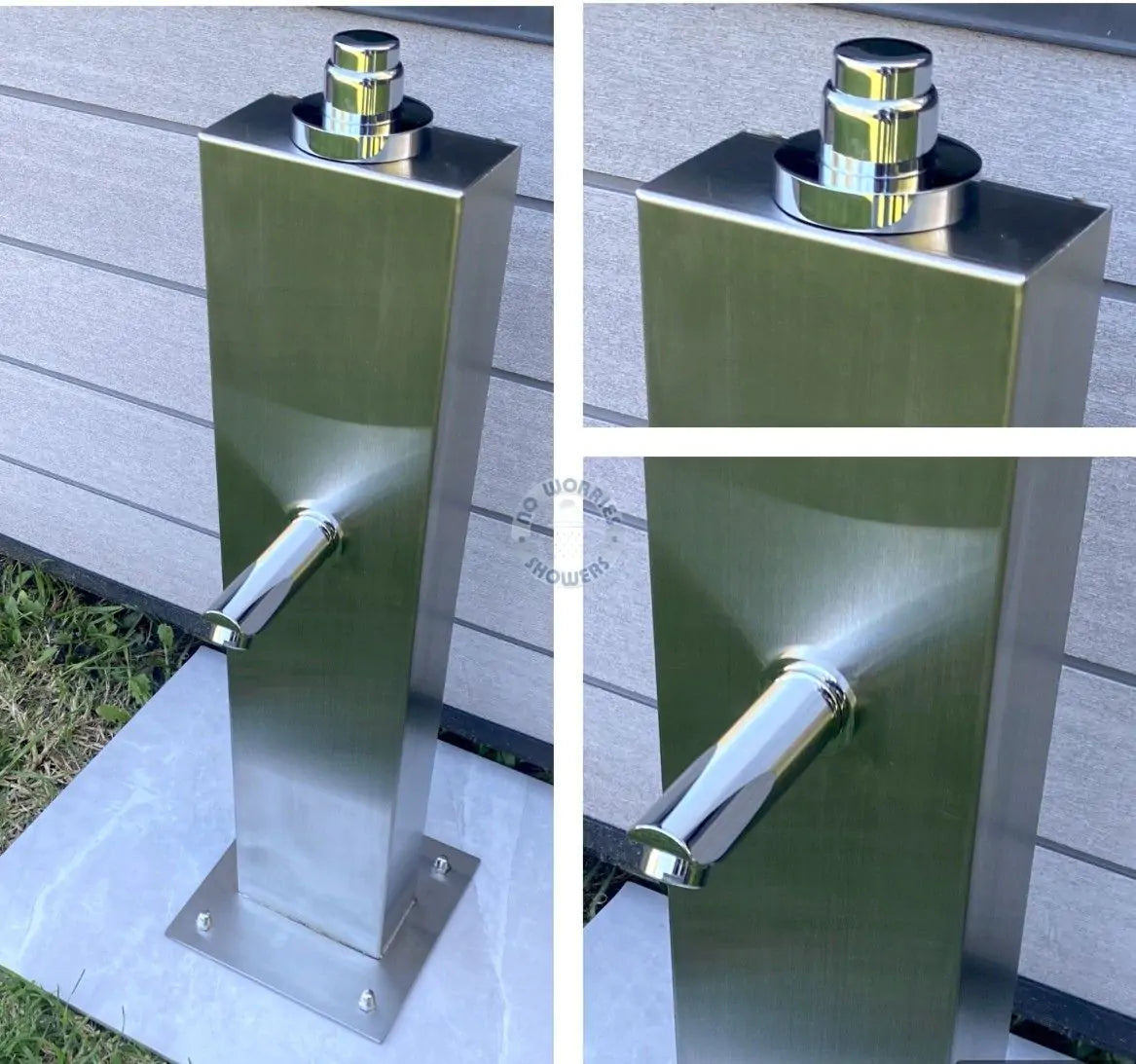 No Worries Showers Push Button Outdoor Foot Wash Station 15 Sec. Delay 316L Marine Grade Stainless Steel Cold Water Only