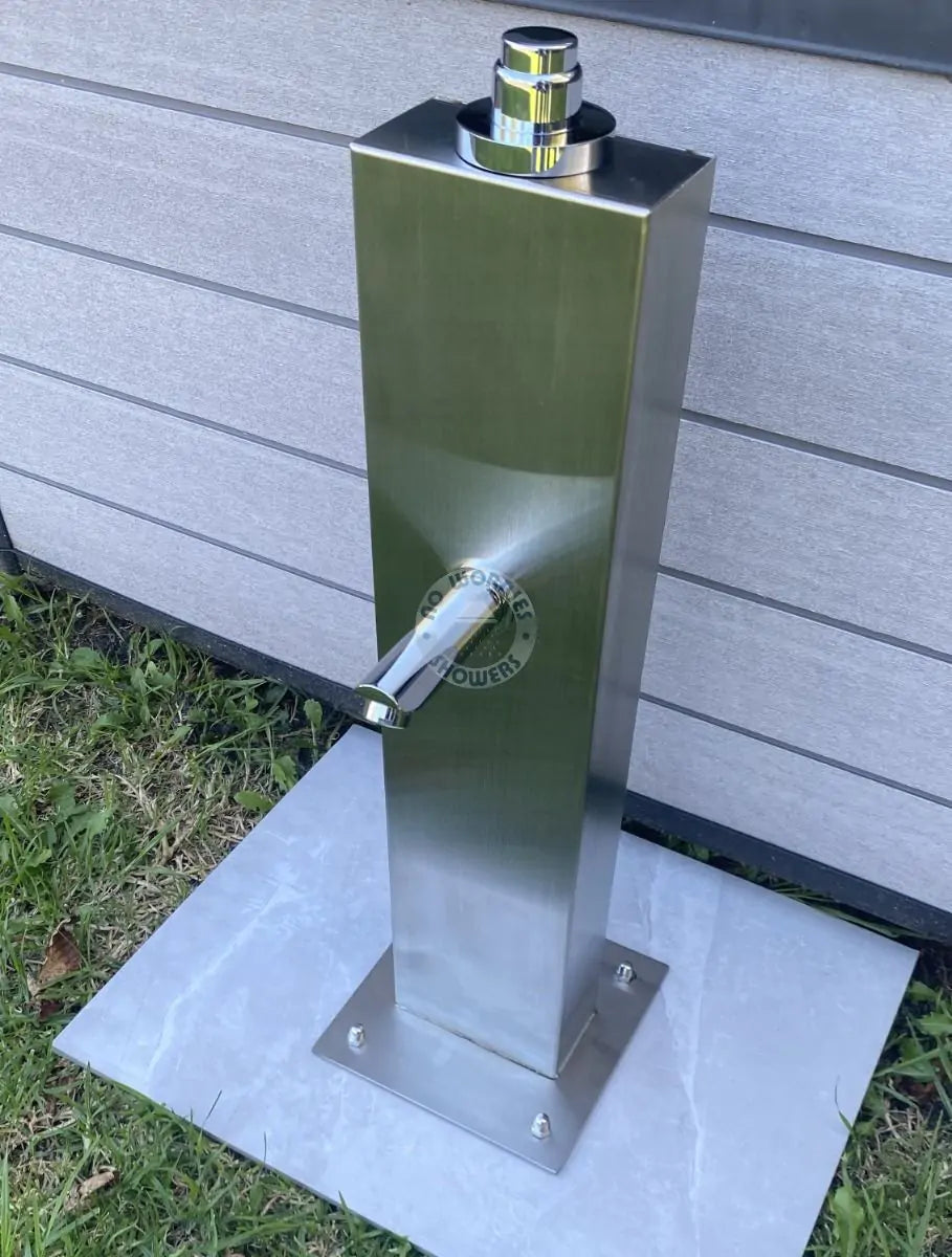 No Worries Showers Push Button Outdoor Foot Wash Station 15 Sec. Delay 316L Marine Grade Stainless Steel Cold Water Only