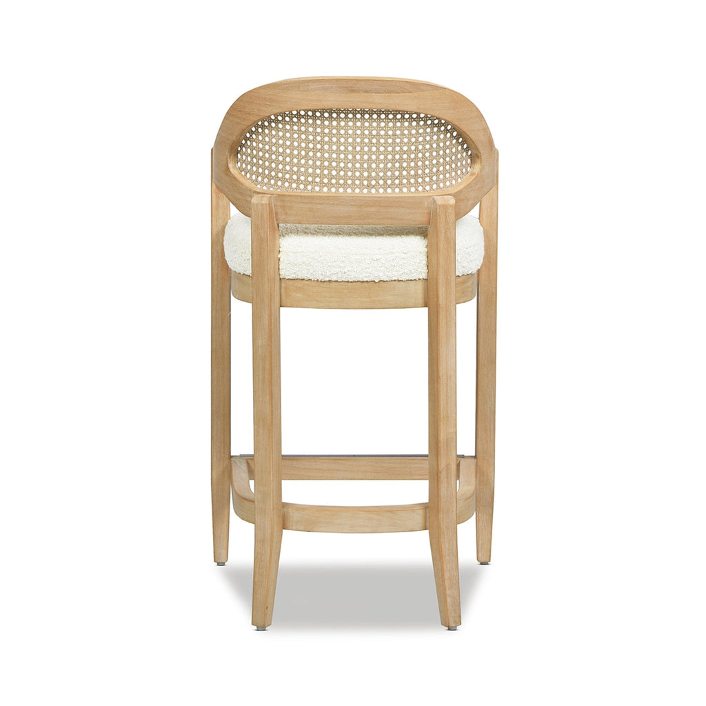 Pyrla 26" Upholstered Counter Stool with Curved Cane Back and Wood Legs