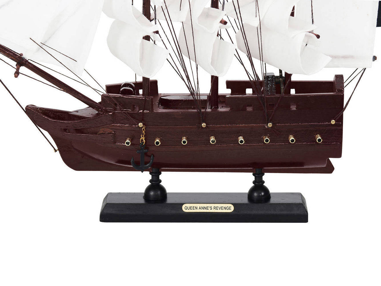 Wooden Blackbeards Queen Annes Revenge White Sails Model Pirate Ship 12""