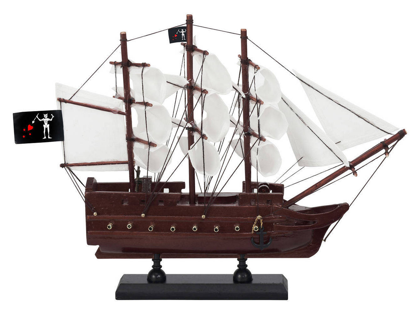 Wooden Blackbeards Queen Annes Revenge White Sails Model Pirate Ship 12""