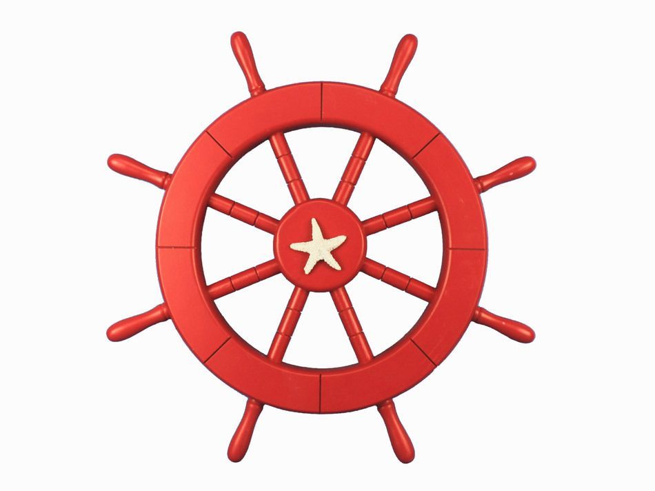 Red Ship Decorative Wheel with Starfish 18""