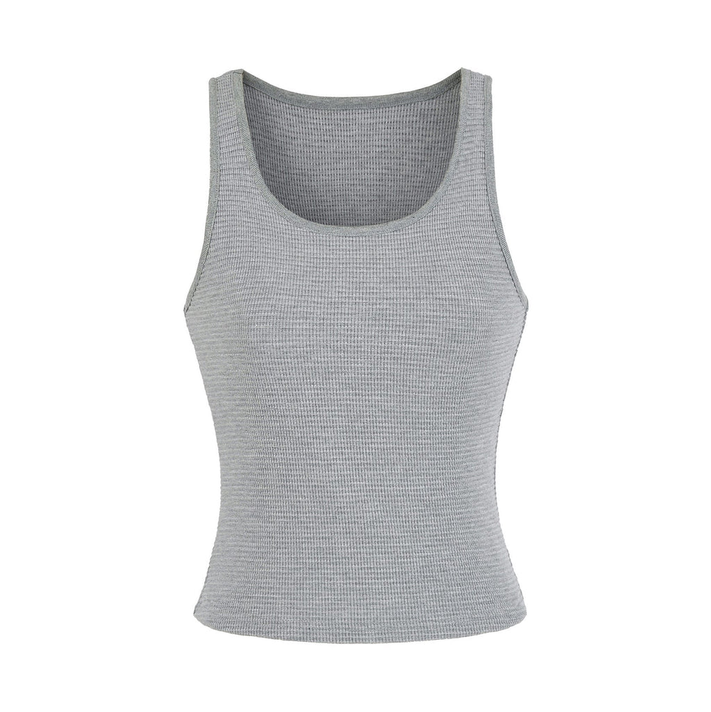 Round neck sleeveless fitness and casual waffle vest