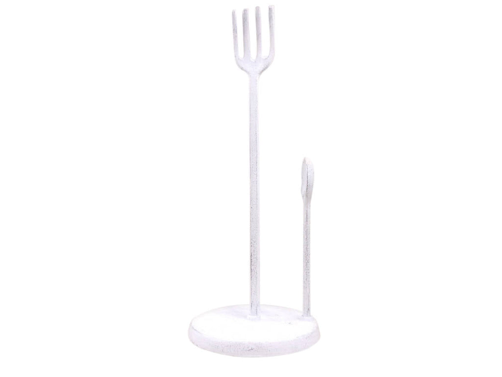 Whitewashed Cast Iron Fork and Spoon Kitchen Paper Towel Holder 15""