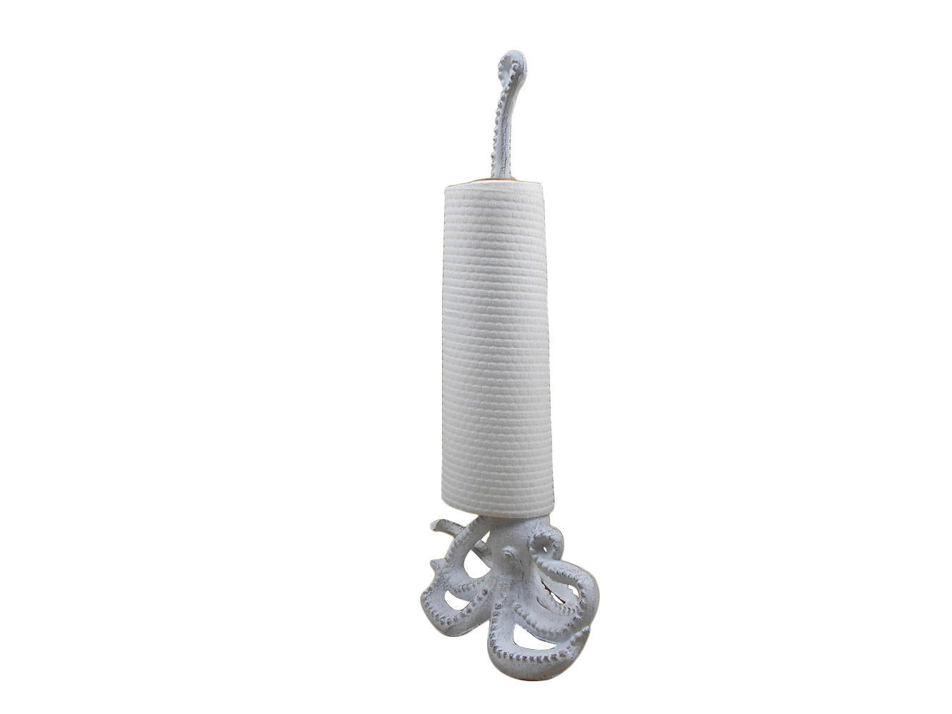 Whitewashed Cast Iron Octopus Kitchen Paper Towel Holder 19""