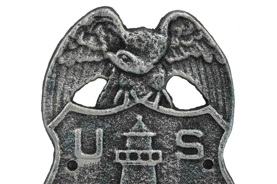 Antique Silver Cast Iron US Lighthouse Service Sign 9""