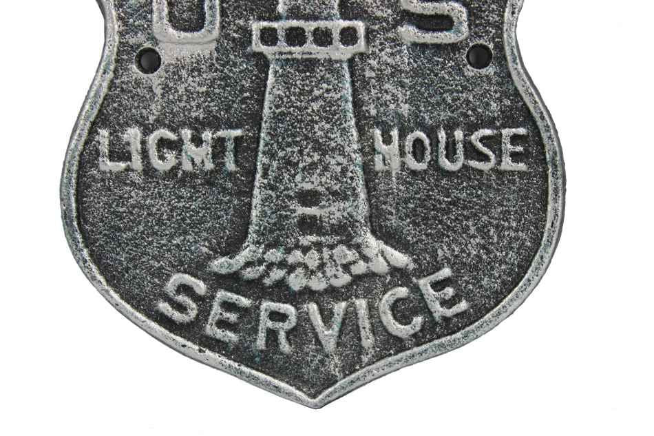 Antique Silver Cast Iron US Lighthouse Service Sign 9""