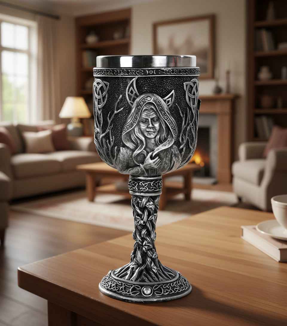 Triple Moon Goddess Goblet - Enchanting Ritual Drinking Vessel for Pagans and Wiccans