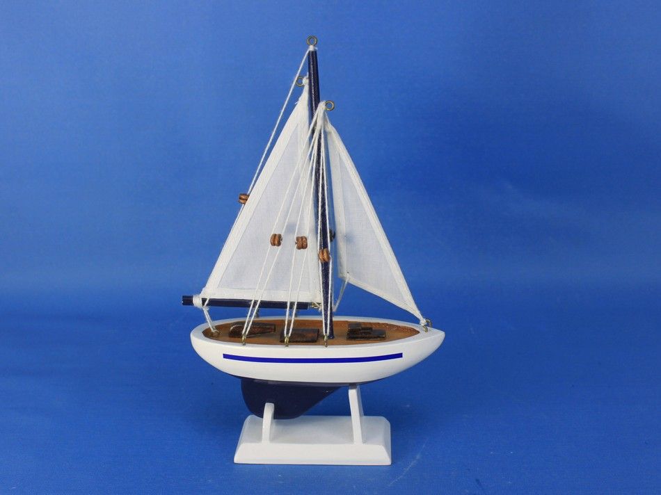 Wooden Blue Pacific Sailer Model Sailboat Decoration 9""