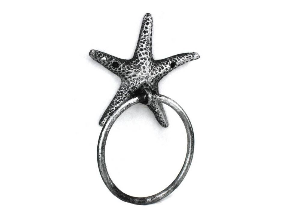 Antique Silver Cast Iron Starfish Towel Holder 8.5""
