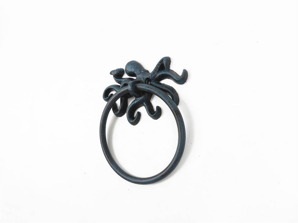 Seaworn Blue Cast Iron Octopus Towel Holder 6""