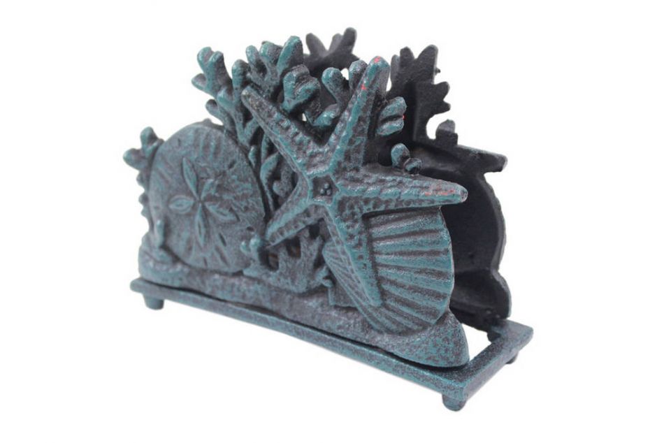 Seaworn Blue Cast Iron Seashell Napkin Holder 7""