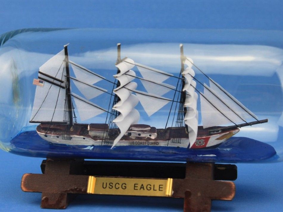 United States Coast Guard USCG Eagle Model Ship In A Glass Bottle 9""