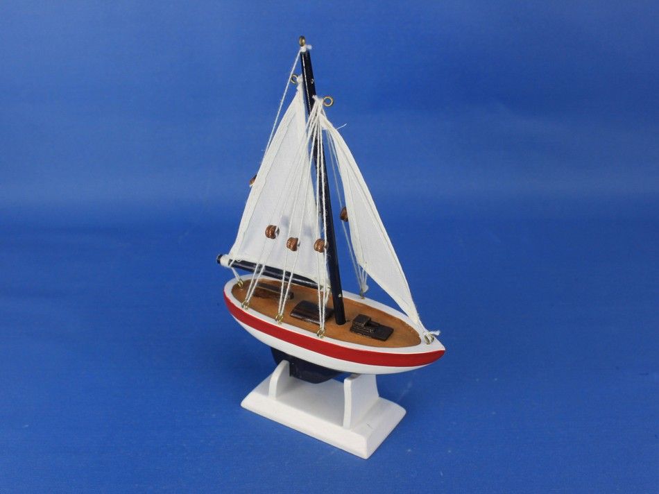 Wooden USA Sailer Model Sailboat Decoration 9""