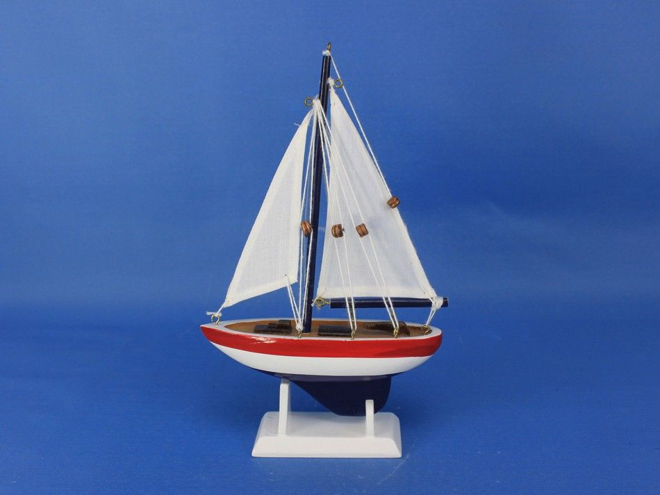 Wooden USA Sailer Model Sailboat Decoration 9""