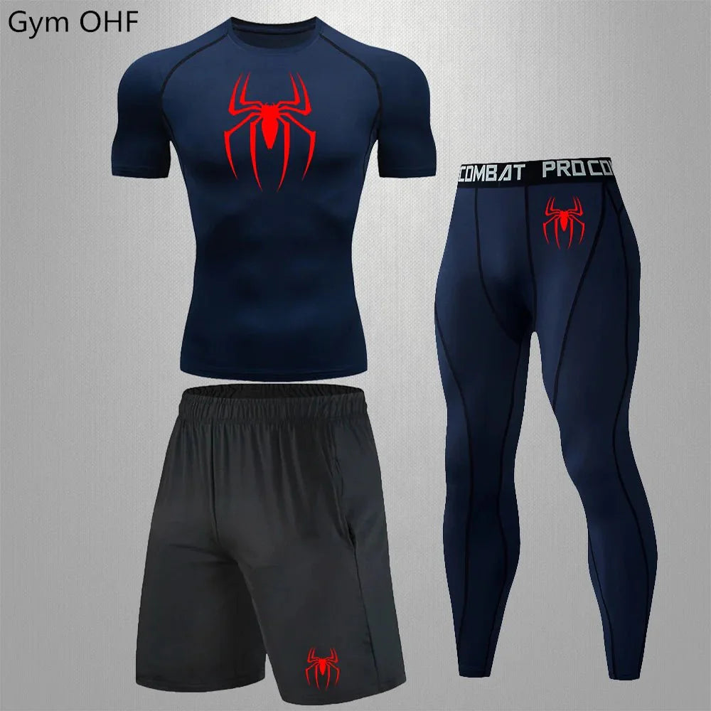 Spider Men's Tracksuit Compression Sport Suit Gym Fitness Clothes Running Jogging Sport Wear Training Exercise Workout Rashgard