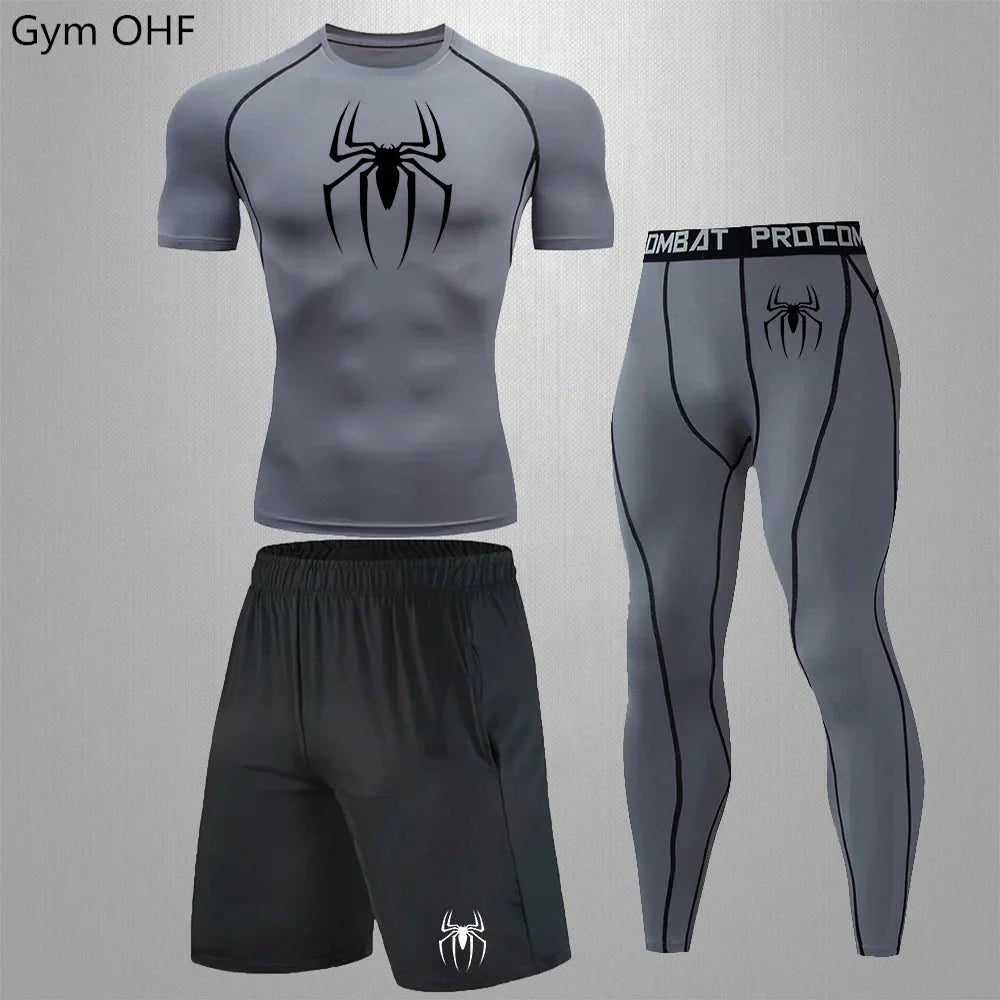 Spider Men's Tracksuit Compression Sport Suit Gym Fitness Clothes Running Jogging Sport Wear Training Exercise Workout Rashgard
