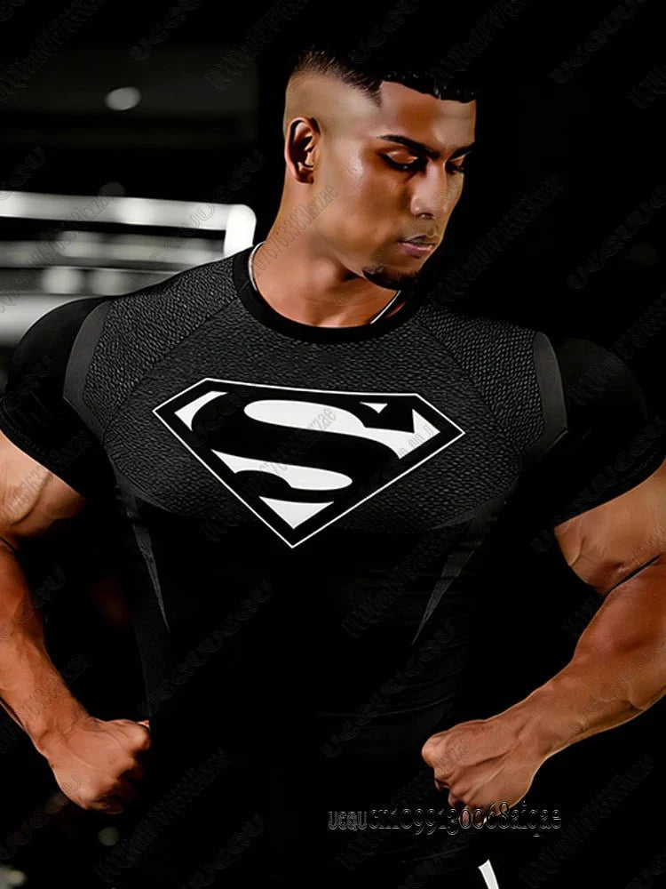 Summer New DC Comic Superman Print Fitness Tshirt For Men Summer Slim Fit Gym Workout Tees Muscle Tops Batman Tshirt Man Clothes