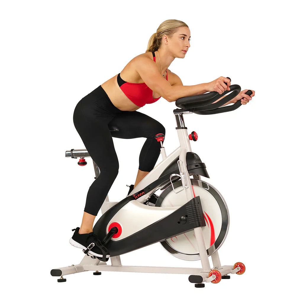 Premium Cycling Exercise Bike Indoor Fitness Belt Drive Clipless Pedal by Sunny Health & Fitness