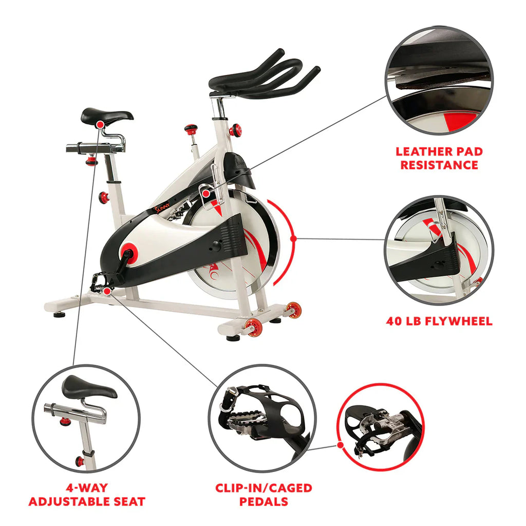 Premium Cycling Exercise Bike Indoor Fitness Belt Drive Clipless Pedal by Sunny Health & Fitness