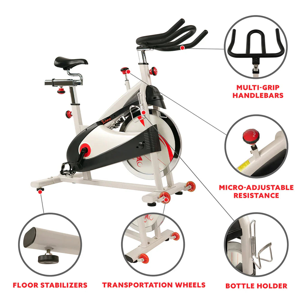 Premium Cycling Exercise Bike Indoor Fitness Belt Drive Clipless Pedal by Sunny Health & Fitness