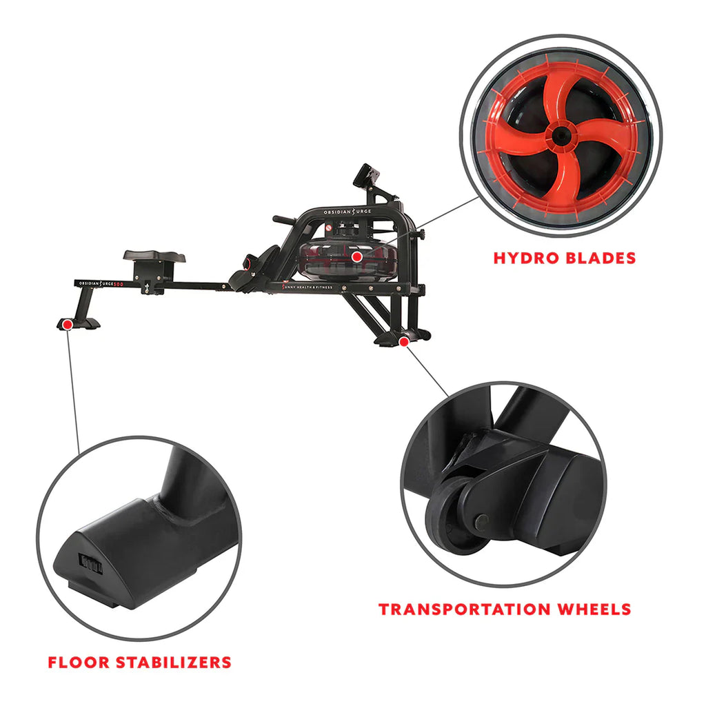 Obsidian Surge 500 m Water Rowing Machine by Sunny Health & Fitness