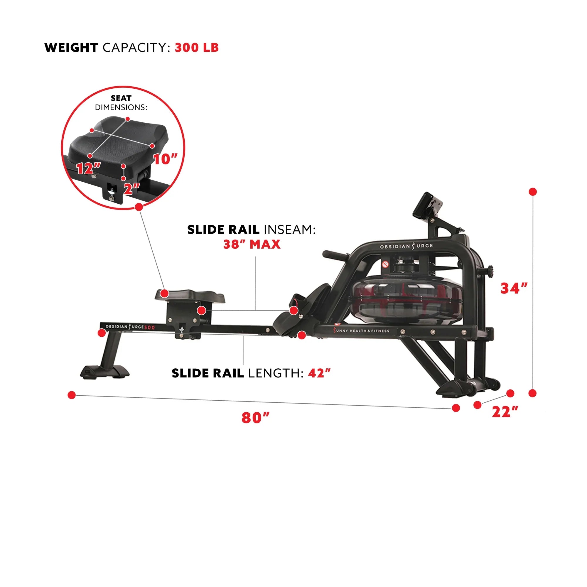 Obsidian Surge 500 m Water Rowing Machine by Sunny Health & Fitness