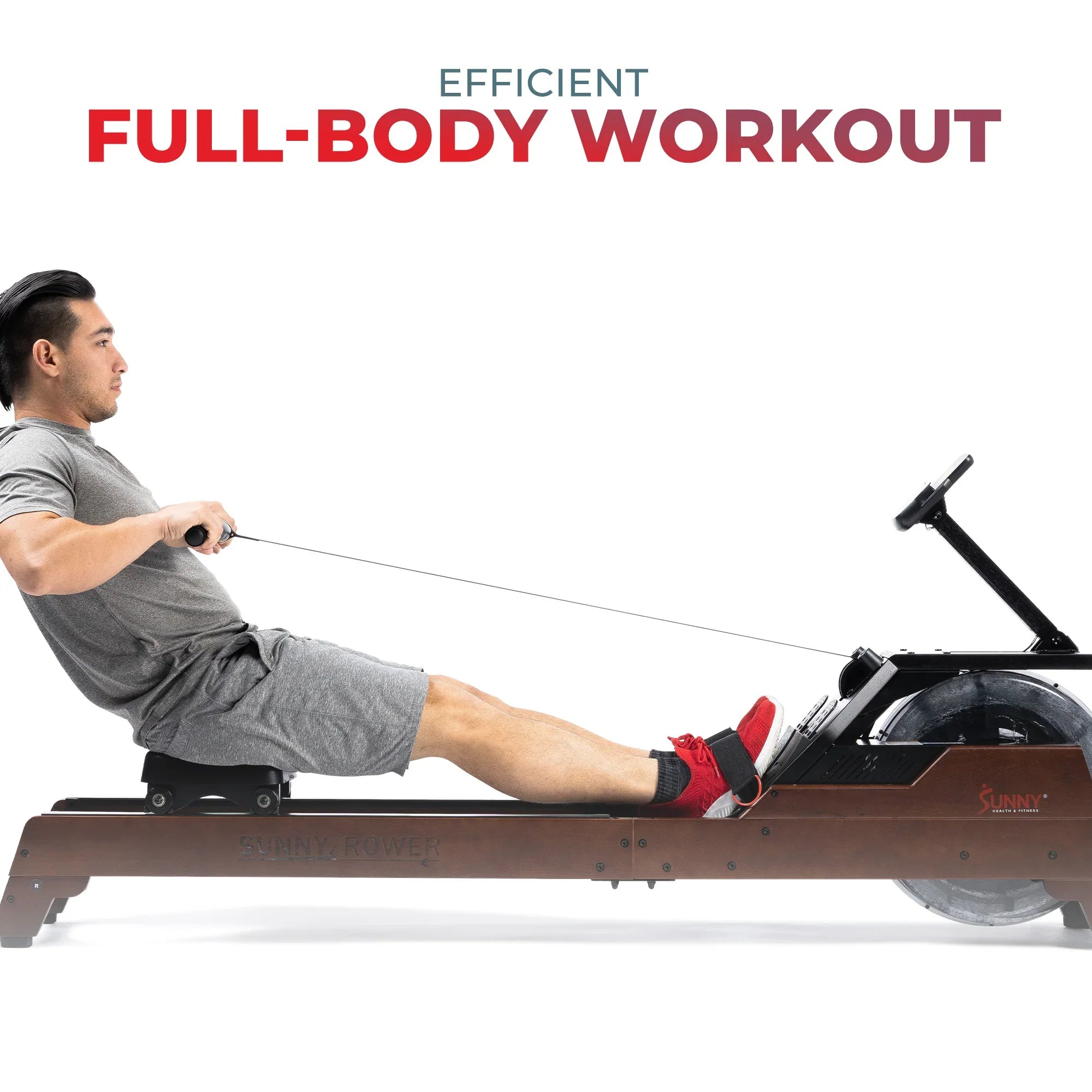 Vertical Hydro Wooden Water Rowing Machine by Sunny Health & Fitness