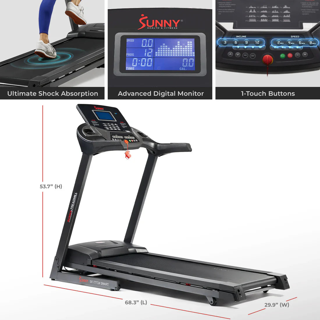 Energy Flex Motorized Auto Incline Smart Treadmill by Sunny Health & Fitness