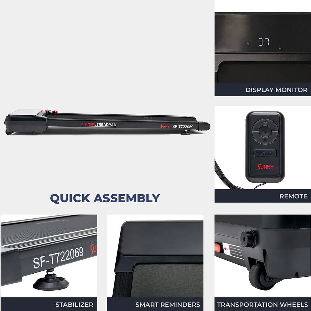 Pacer 2 in 1 Auto Incline Under Desk Walking/Running Smart Treadmill by Sunny Health & Fitness