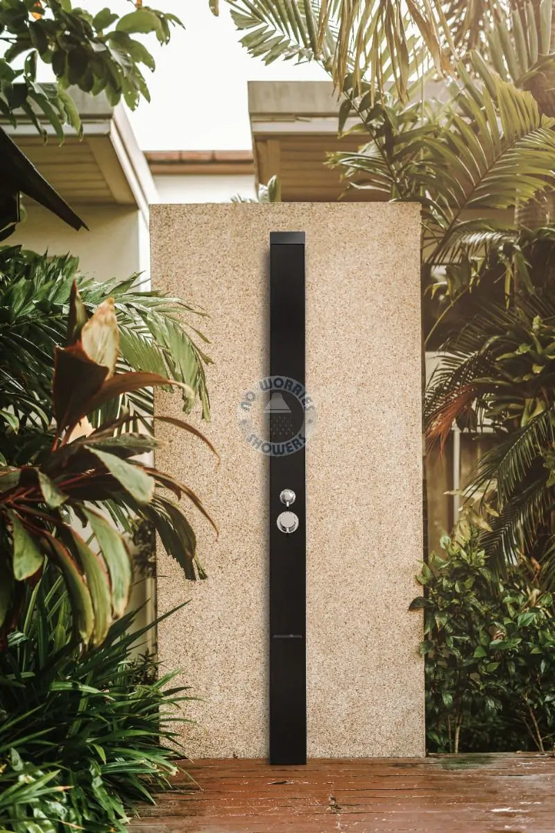 No Worries Showers Toorak Black 316L Marine Grade Stainless Steel Outdoor Pool Shower– Brushed Nickel / Silver Finish Rinse-Off Shower With Hand Shower Wand