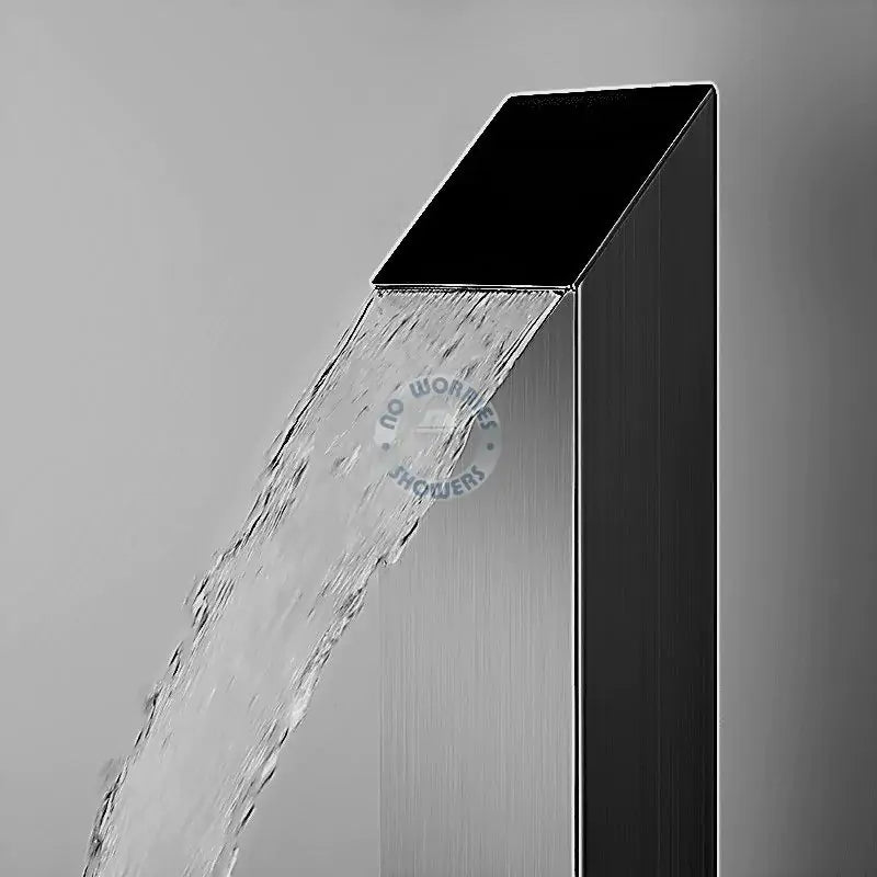 No Worries Showers Toorak Black 316L Marine Grade Stainless Steel Outdoor Pool Shower– Brushed Nickel / Silver Finish Rinse-Off Shower With Hand Shower Wand
