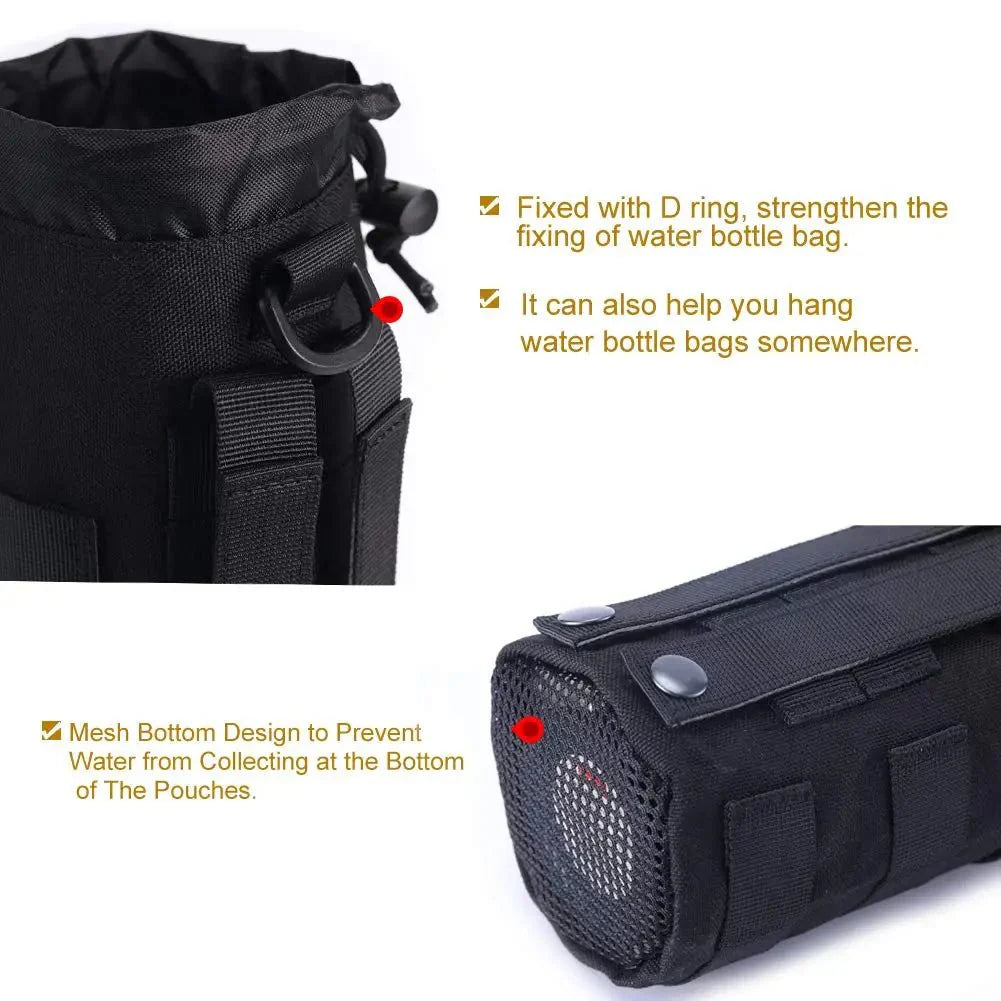 Travel Sports Mesh Water Bottles Pouch Bag, Tactical Drawstring Molle Water Bottle Holder Tactical Hydration Carrier Pouches