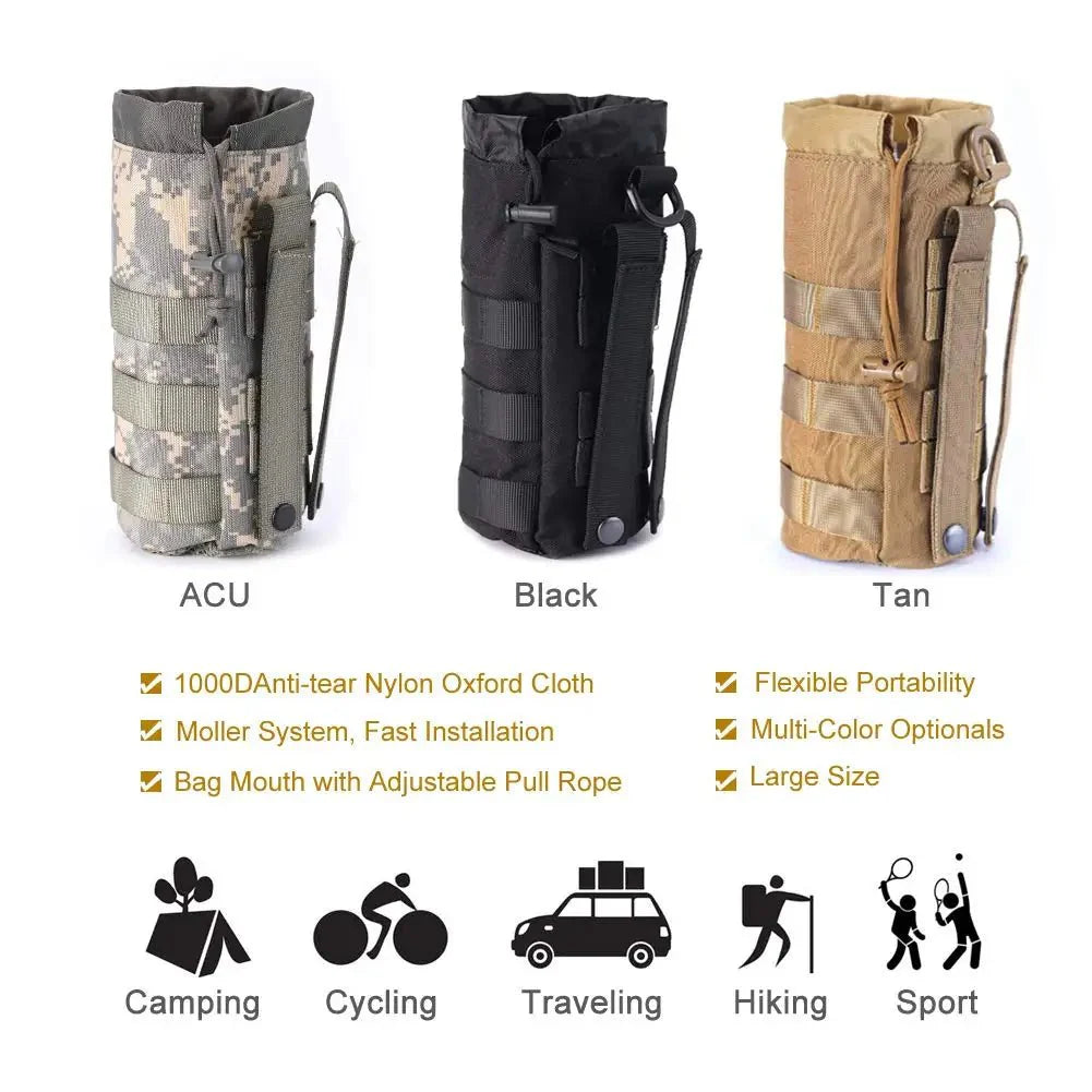 Travel Sports Mesh Water Bottles Pouch Bag, Tactical Drawstring Molle Water Bottle Holder Tactical Hydration Carrier Pouches