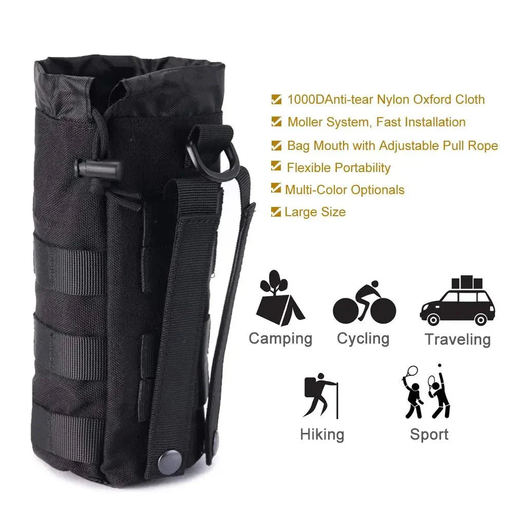 Travel Sports Mesh Water Bottles Pouch Bag, Tactical Drawstring Molle Water Bottle Holder Tactical Hydration Carrier Pouches