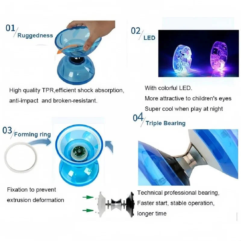 Triple Bearing Diabolo Chinese Yoyo Set with LED Lights