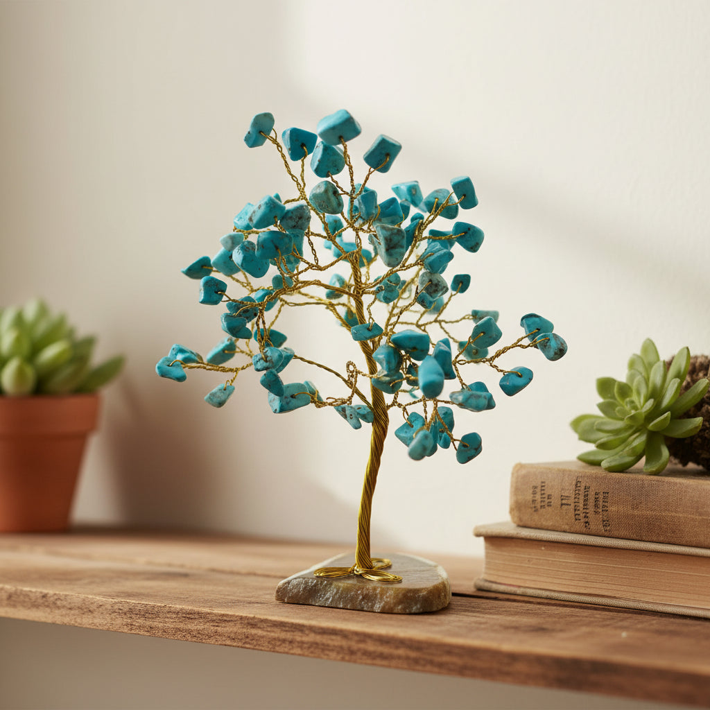 100 Chip Gemstone Tree On Agate Slice - Multiple Kinds of Gemstones
