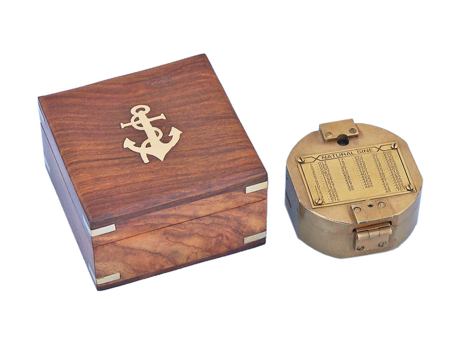 Antique Brass Brunton Pocket Transit Compass with Rosewood Box 4""