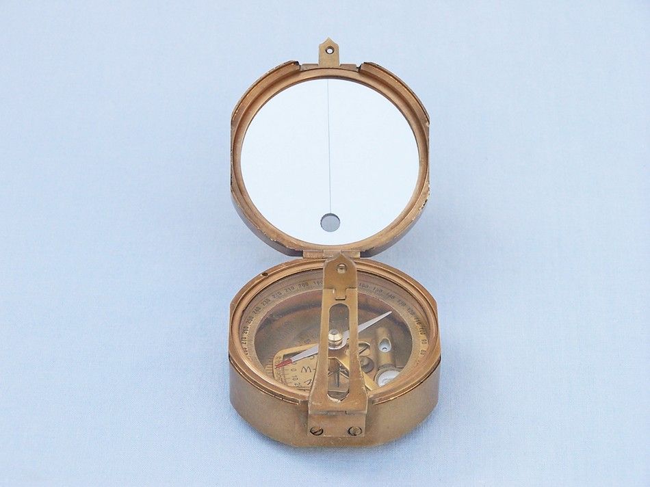 Antique Brass Brunton Pocket Transit Compass with Rosewood Box 4""