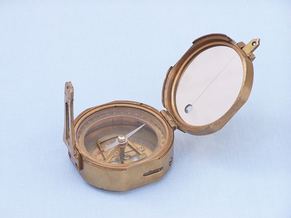 Antique Brass Brunton Pocket Transit Compass with Rosewood Box 4""