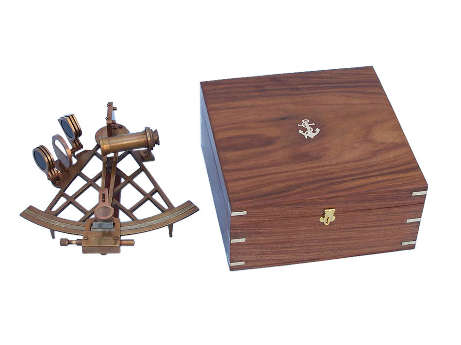 Admiral's Antique Brass Sextant 12"" with Rosewood Box