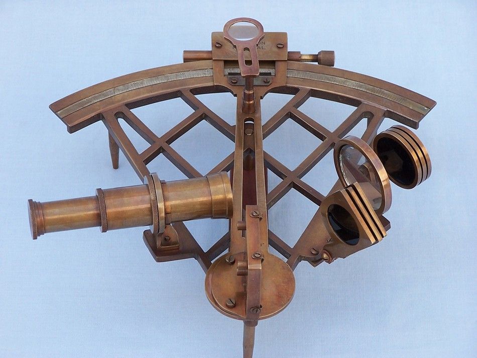 Admiral's Antique Brass Sextant 12"" with Rosewood Box