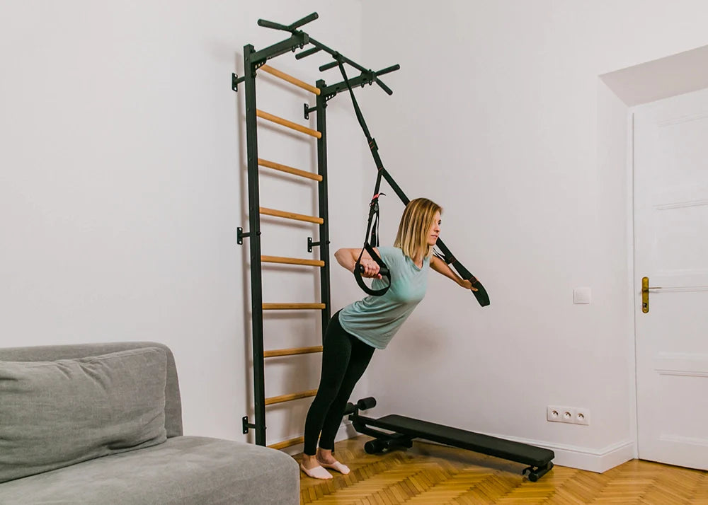 BenchK 721 Exercise Rehabilitation Wooden Wall Bars with Gymnastic Accessories