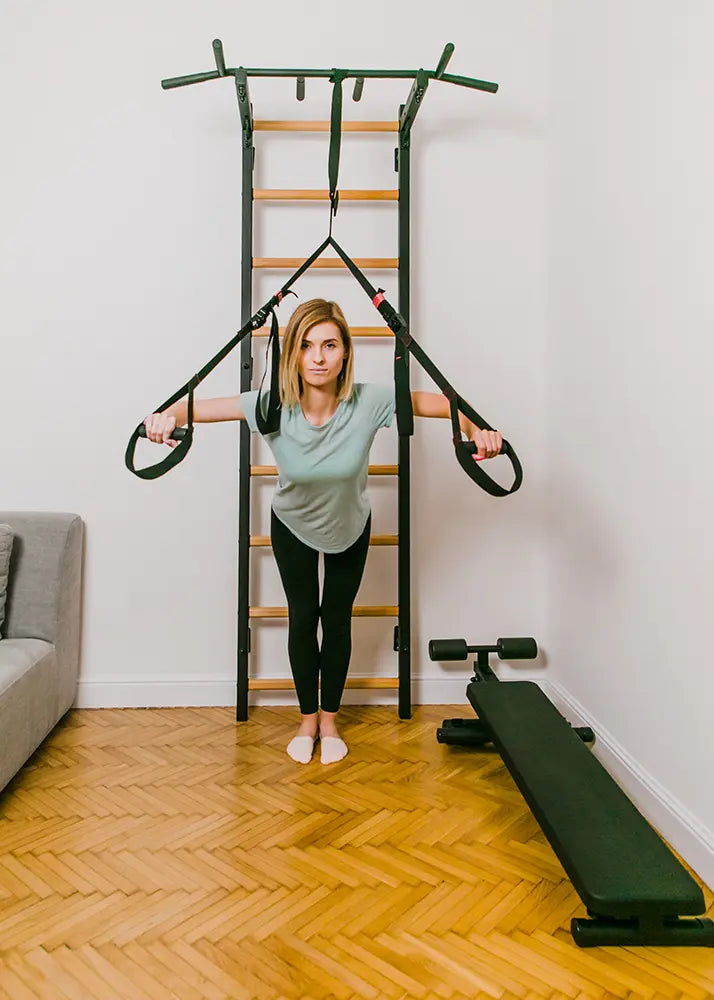 BenchK 721 Exercise Rehabilitation Wooden Wall Bars with Gymnastic Accessories