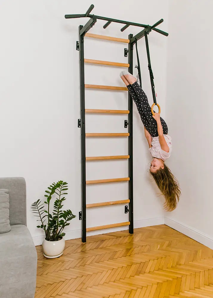BenchK 721 Exercise Rehabilitation Wooden Wall Bars with Gymnastic Accessories