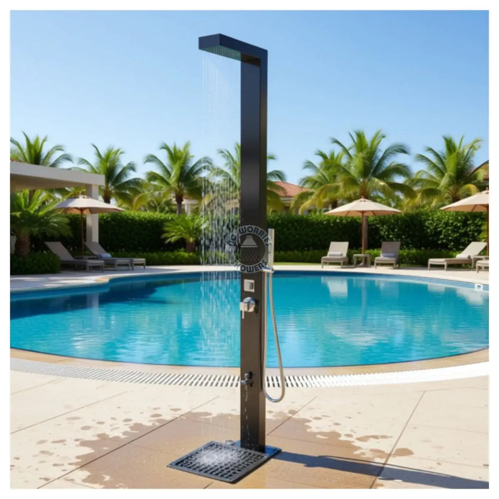 No Worries Showers Windsor Black ADA 316L Marine Grade Stainless Steel Outdoor Pool Shower