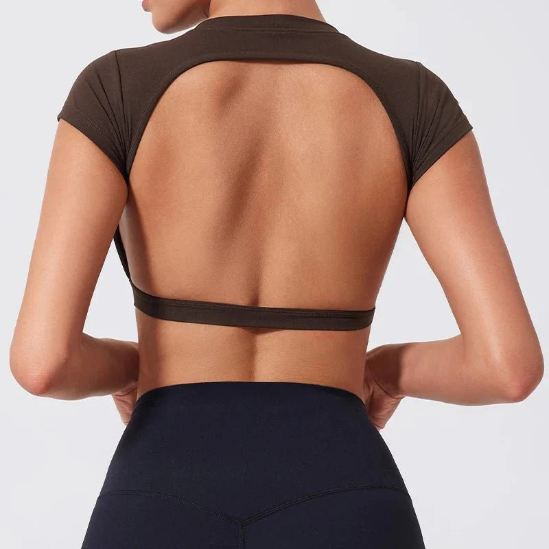 Womens Backless Quick Dry Crop Top for Yoga Fitness