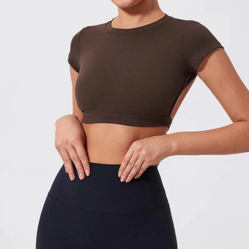Womens Backless Quick Dry Crop Top for Yoga Fitness