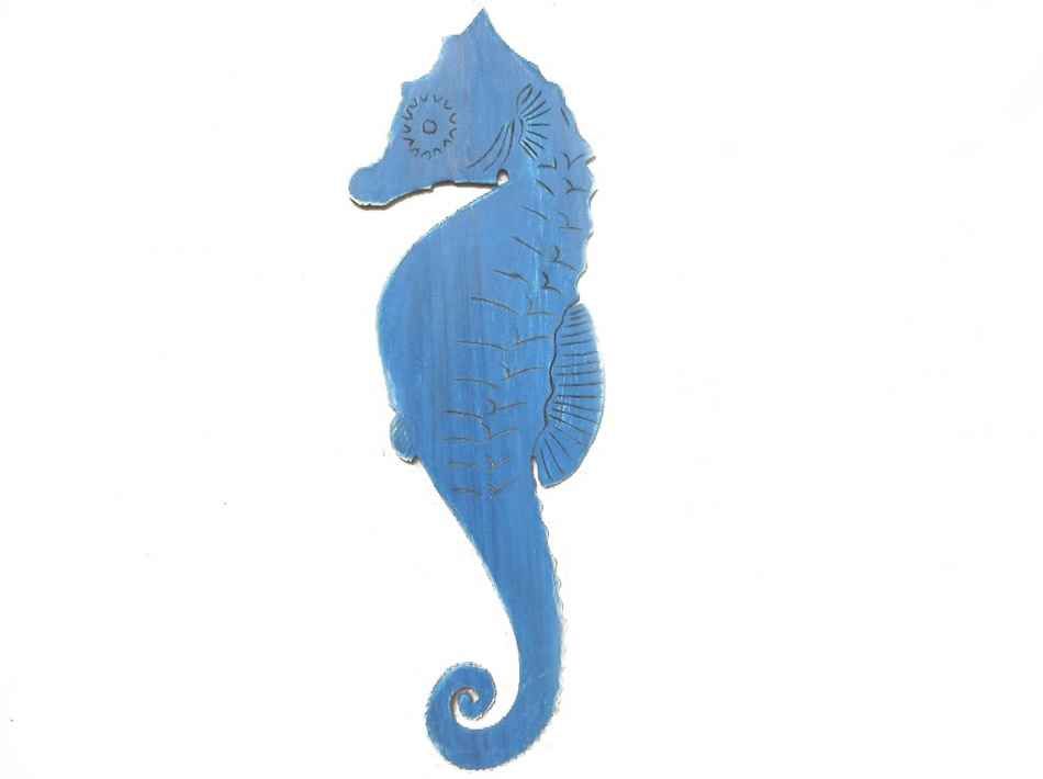 Wooden Rustic Dark Blue Wall Mounted Seahorse Decoration 36""